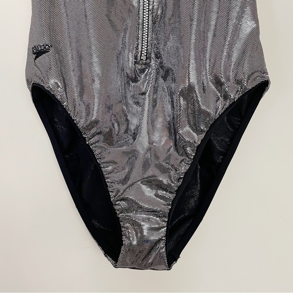 Speedo Vintage sparkling shiny Silver Swimsuit Tyra Banks Victorias Secret Sz 14 - Picture 4 of 15